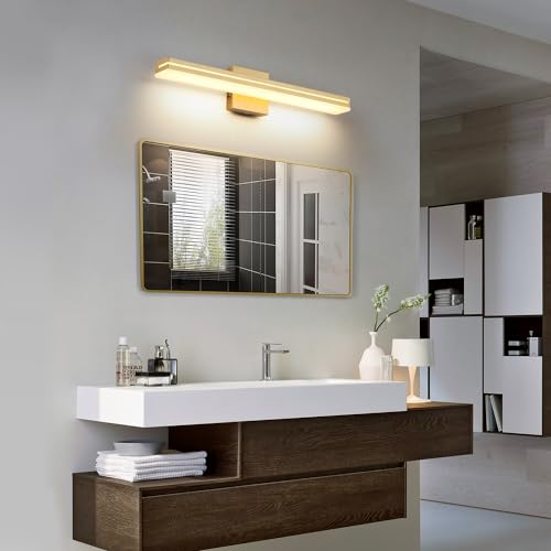 SineRise LED Modern Bathroom Vanity Light Fixtures (24-Inch, 3000K/4000K/6000K, Dimmable), Gold Modern Acrylic Bathroom Wall Lighting Fixtures Over Mirror - color: Gold, size: 24-Inch