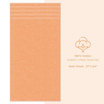 American Soft Linen 100% Cotton Luxury Turkish Towels, 4 PC Bath Towel Set | Soft Absorbent Quick Dry OEKO Tex Standard 100 Certificated Durable Machine Washable Premium Hotel Quality - color: Malibu Peach, size: 27"x54"