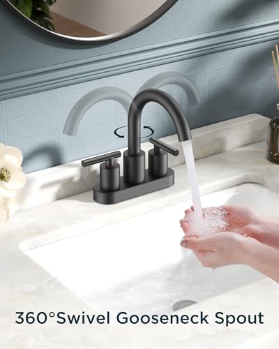 FORIOUS 4 Inch Centerset Bathroom Faucet Black 2 Hole, Matte Black Faucet | 4 Inch Black Bathroom Faucet Two Handle, Black Matte Bathroom Sink Faucet Centerset with 360° Swivel Spout, for Wholesale - color: Matte Black, style: Classic