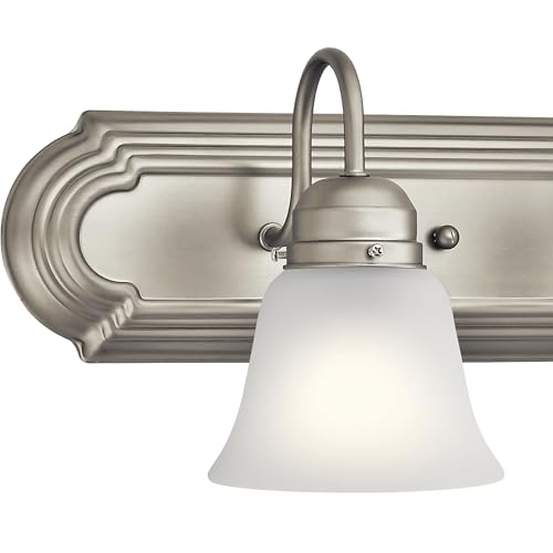 Kichler 24" 3-Light Vanity Bath Light in Brushed Nickel, Modern Bathroom Light with Clear Satin Etched Glass, (24" W x 8" H), 5337NIS - color: Brushed Nickel, size: 24"