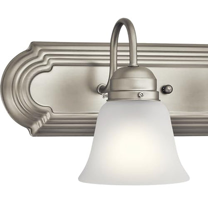 Kichler 24" 3-Light Vanity Bath Light in Brushed Nickel, Modern Bathroom Light with Clear Satin Etched Glass, (24" W x 8" H), 5337NIS - color: Brushed Nickel, size: 24"