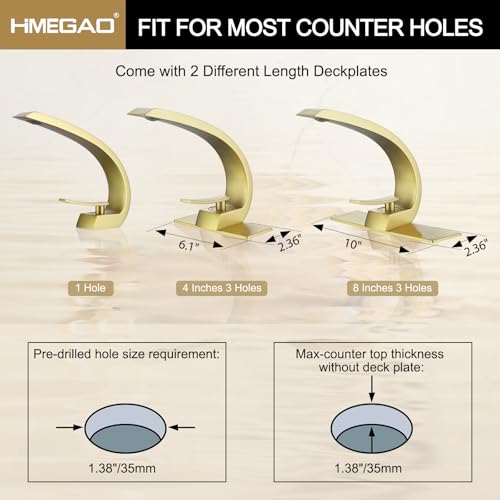 Brushed Gold Bathroom Faucet,Modern Single Hole Bathroom Sink Faucet,High Arc Brass Basin Mixer with 1 Hole or 3 Hole Mount 6-Inch 10-Inch Deckplate,Pop Up Overflow Drain Assembly Included - color: Brushed Gold, style: With Drain
