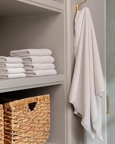 Cozy Earth Nantucket 60% Cotton 40% Viscose from Bamboo Bath Sheet | 600 GSM Plush and Fast-Drying with Rice Weave Pattern, 2 Pack 40" x 65" Luxury Bath Sheet, Light Grey - color: Heathered Light Grey, size: Bath Sheet