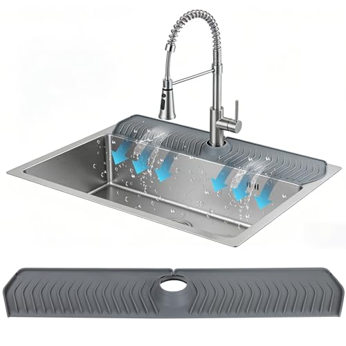 Extra Long Silicone Faucet Mat, 76cm Double-Sided Drain Pad for Kitchen Sink & Bathroom, Flexible Splash Guard with Center Hole, Non-Slip, Easy to Clean, Fits Most Faucets (Grey) - color: Gray