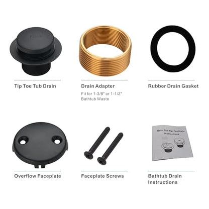 HIDROP Matte Black Tip Toe Tub Drain Trim Kit, 2-Hole Overflow Faceplate | 304 Stainless Steel and Brass, Universal Fine/Coarse Thread fit 1-3/8" or 1-1/2" Tub Drain, Bathtub Drain Conversion Kit - color: Black, style: 2 Holes