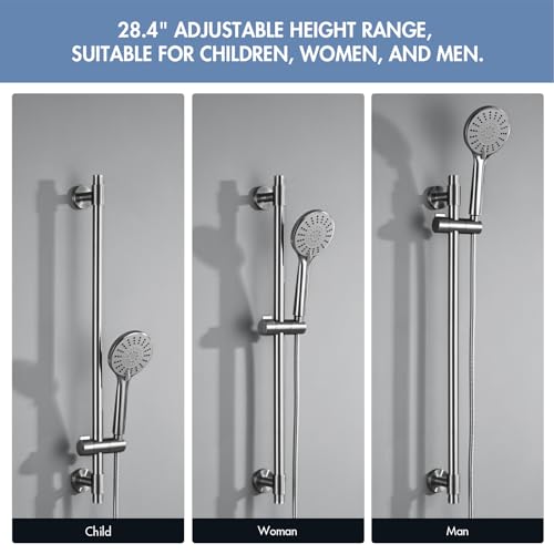 Shower Slide Bar 30-Inch with Adjustable Handheld Shower Head Holder for Bathroom Wall Mount SUS 304 Stainless Steel Brushed Nickel Finish