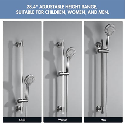 Shower Slide Bar 30-Inch with Adjustable Handheld Shower Head Holder for Bathroom Wall Mount SUS 304 Stainless Steel Brushed Nickel Finish