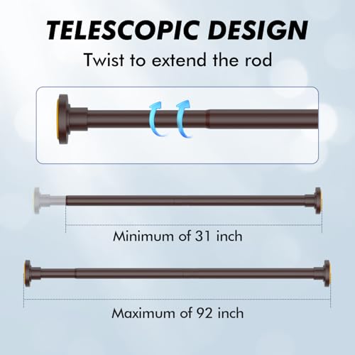 Bronze Shower Curtain Rod Tension 30 to 92 Inch,1 Inch Diameter Adjustable Tension Curtain Rod No Drilling,Shower Rods for Bathroom,No Rust - color: Bronze, size: 30" to 92"