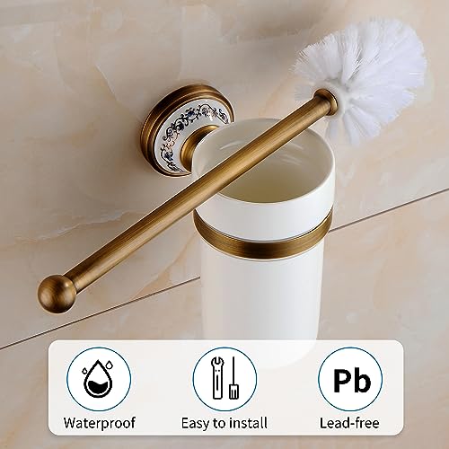 Toilet Brush with Holder for Bathroom Antique Bronze Wall Mounted Toilet Wall Mounted Bathroom Hardware Accessories,Porcelain Design - color: Toilet Brush Holder