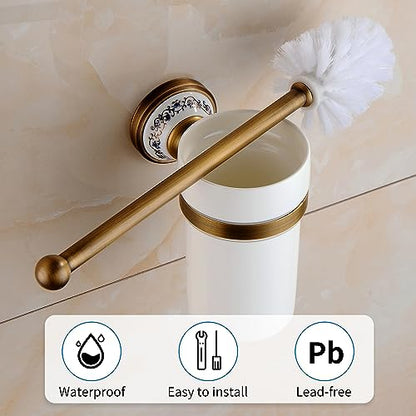 Toilet Brush with Holder for Bathroom Antique Bronze Wall Mounted Toilet Wall Mounted Bathroom Hardware Accessories,Porcelain Design - color: Toilet Brush Holder