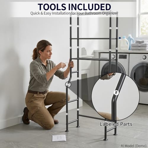 3-Tier Over The Toilet Storage, Freestanding Metal Bathroom Shelves, Space Saver Above The Over Toilet Storage Shelf for Bathroom (Black) - color: Black