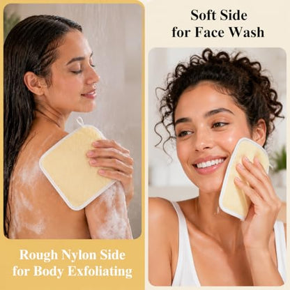 MAQIHAN Exfoliating Washcloth - 4 Pack Loofah Wash Cloth for Body and Face | Body Scrubber Wash Cloths for Showering, Exfoliating Shower Towel for Women and Men, Double-sided Bath Towel, 8 x 10 Inch
