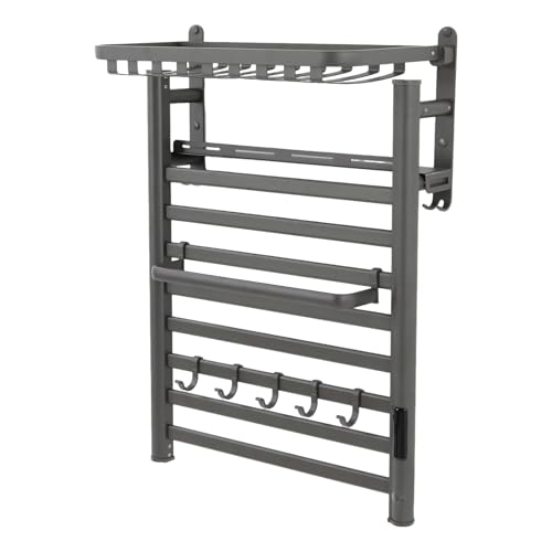 Towel Warmer Rack, Wall Mounted Electric Heated Towel Rack for Bathroom, 8 Bars Aluminum Towel Warmers, with Intelligent Touch Screen, Temperature Control & Timer (Dark Grey)
