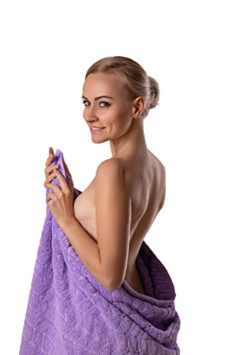 BAGNO MILANO Certified Organic Turkish Cotton Bath Towels, Luxury Jacquard Absorbent, Ultra Soft-Plush Organic Towel Set (Lavender, Towel Set of 6) - color: Lavender