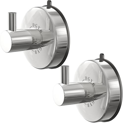 DGYB Suction Cup Hooks - 15LB Shower Hooks for Inside Shower, Stainless Steel No Drill Wall Hook Set of 2 Chrome Towel Hook for Bathrooms, Loofah, Robe - color: Chrome