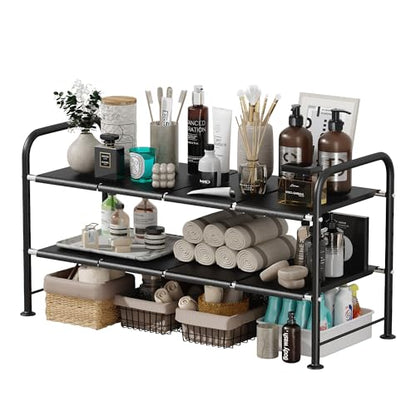 Under Sink Organizers and Storage,Expandable under cabinet organizer Shelf | 2 tier expandable shelf for kitchen and bathroom,8 Removable Carbon Steel Panels,27.36-36.02" W x 12.28" D x 16.93" H - size: 8 thickened iron plates(12.28"deep)