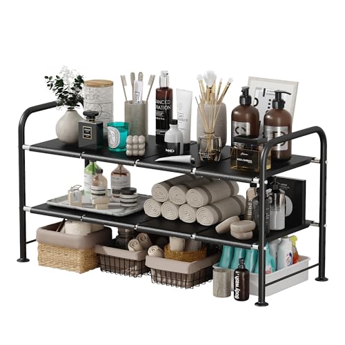 Under Sink Organizers and Storage,Expandable under cabinet organizer Shelf | 2 tier expandable shelf for kitchen and bathroom,8 Removable Carbon Steel Panels,27.36-36.02" W x 12.28" D x 16.93" H - size: 8 thickened iron plates(12.28"deep)