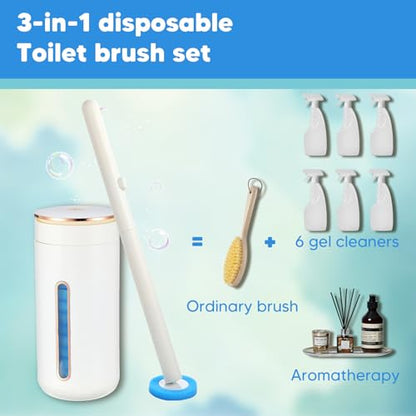 Disposable Toilet Brush, Toilet Bowl Cleaning System with Holder & 24 Count Wand Refill, No-Mess Clean Brush Starter Kit with 1 Toilet Wand, 1 Storage Caddy, 1 Fragrant Tablet (1 + 24)