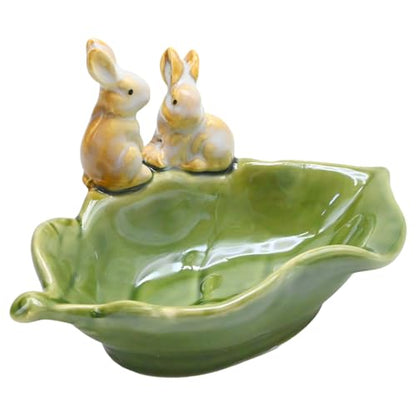 VIKKSAER Cute Ceramic Rabbit Soap Dish, Decorative Bunny Holder for Sponges & Jewelry, Green – Ideal for Bathroom, Kitchen, or Countertop Organization