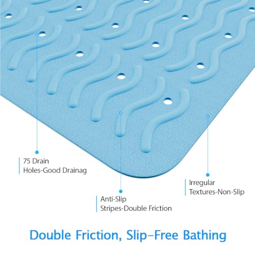 Non Slip Bathtub Mat & Shower Mat, 31x15 Anti Slip Bath Mat for Tub, Soft TPE Anti-Skid Bathroom Mat with 194 Suction Cups & Drain Holes, Wave-Textured Grip, Machine Washable (Light Blue) - color: Light Blue