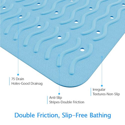 Non Slip Bathtub Mat & Shower Mat, 31x15 Anti Slip Bath Mat for Tub, Soft TPE Anti-Skid Bathroom Mat with 194 Suction Cups & Drain Holes, Wave-Textured Grip, Machine Washable (Light Blue) - color: Light Blue