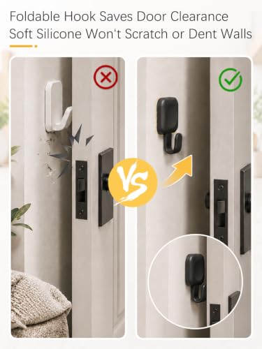 4PCS Adhesive Hooks, Folding Shower Hook, Waterproof Towel for Bathrooms Walls No Damage, Black Stick On for Hanging Home Storage Kitchen