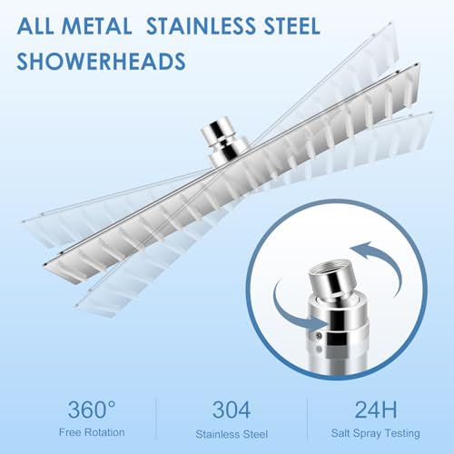 16 inch Large Rain Shower Head Ceiling Mounted - All Metal 304 Stainless Steel, Full Body Rainfall Shower with 324 Silicone Nozzles - Waterfall Bathroom Square Showerheads, Chrome Polished - color: A-Chrome Polished, size: 16 Inch Square