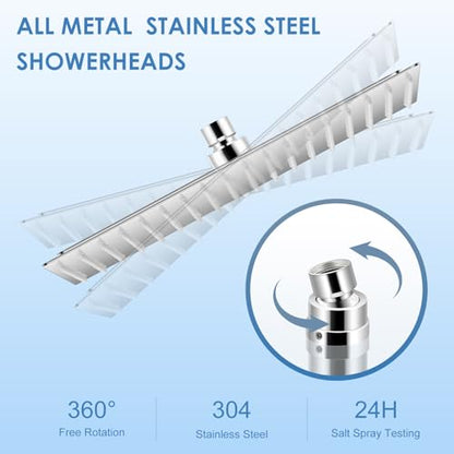 16 inch Large Rain Shower Head Ceiling Mounted - All Metal 304 Stainless Steel, Full Body Rainfall Shower with 324 Silicone Nozzles - Waterfall Bathroom Square Showerheads, Chrome Polished - color: A-Chrome Polished, size: 16 Inch Square