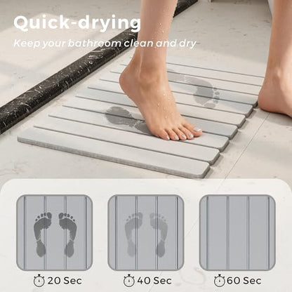 Foldable Stone Bath Mat, 23.5" x 15.4", Light Gray | Quick Dry Diatomaceous Earth, Non-Slip, Super Absorbent, Easy to Clean