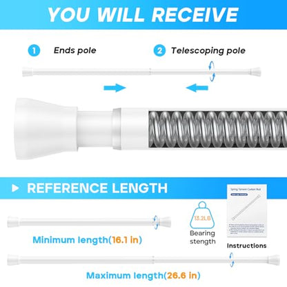 Tension Rod 16 to 26 Inch Adjustable Curtain Rod No Drilling White Tension Curtain Rod Spring Tension Curtain Rod for Bookshelf Diy Projects Kitchen Cupboard Bathroom Wardrobe 1PCS - color: White, size: 16-26 inch 1pcs