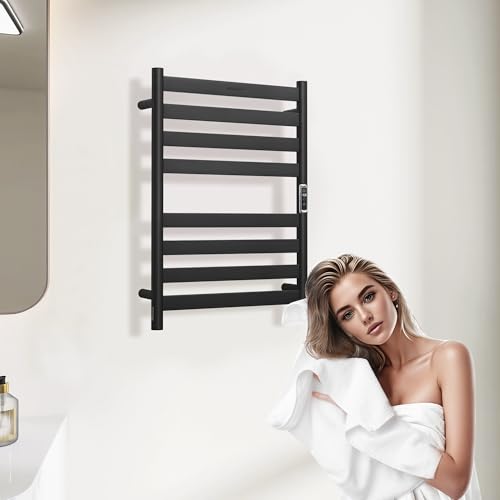 Heated Wall Mounted Electric Towel Warmer Rack,Timer & Temperature Control, 8 Bar Stainless Steel Towel Heater for Bathroom (Black, 8 Bars) - color: Black, size: 8 Bars
