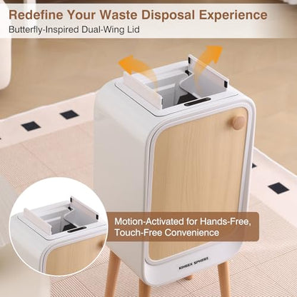 Motion Sensor Touchless Trash Can for Living Room Bedroom, 5.3 Gallon/20L Automatic Stainless Steel Slim Tall Garbage Can with Butterfly Lid&Legs, Wood Color - color: Wood