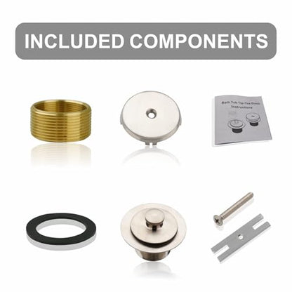 WELSAN Brushed Nickel Bathtub Drain and 1 Hole Overflow Kit, Bath Tub Drain | All Metal, Lift & Turn, Fine/Coarse Thread Conversion Twist Kit Assembly, For 1-3/8" and 1-1/2" All Metal Bathroom Tub Drains - color: Brushed