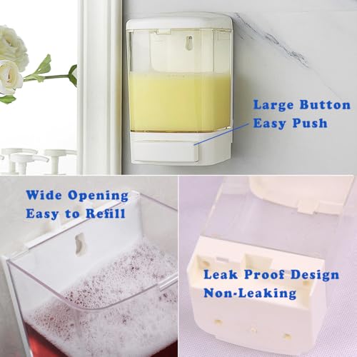 Manual Soap Dispenser Wall Mounted, 33.8oz, Bathroom Kitchen Commercial | Leak-proof Nozzle, Thin & Thick Soap Compatible, Easy to Install & Refill, Soap Level Visibility, Big Capacity, White - color: White&transparent