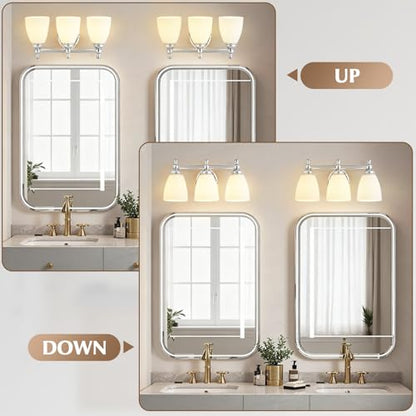 EJIAXIN Bathroom Light Fixtures, 3 Light Bathroom Lighting Fixtures Over Mirror Wall Mounted Lighting Chrome Vanity Light for Living Room Cabinet - color: White Chrome