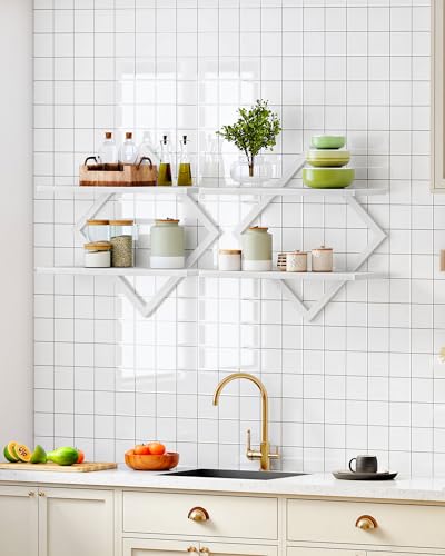 CHOEZON Floating Shelves, Set of 2 Wall Shelves, 2-Tier Hanging Shelves, Wall Shelf Set of 2, for Living Room, Bedroom, Kitchen, Office, Study, White TBJ01P2WB - color: White