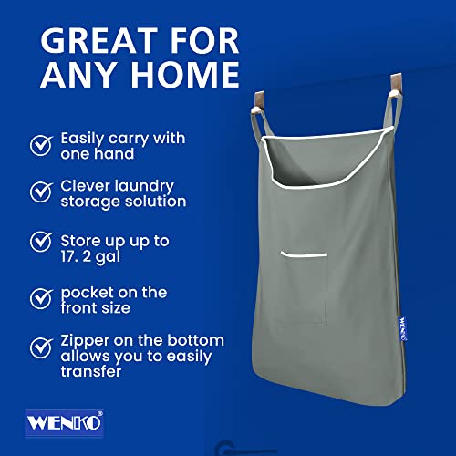 WENKO Laundry Hamper Bag Hanging, Over The Door Basket with Hooks, for Bathroom, Closet, Space Saving Storage, Wall mounted 3.94 x 20.47 x 31.89 in, Sage - color: Sage