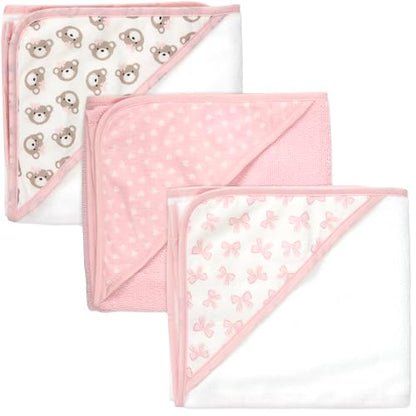 Hooded Baby Bath Towel and Washcloth 6 Piece Set for Newborns, Infants & Toddlers, Boys & Girls Baby Hooded Towels Set (Pink Bows and Teddy Bears) - color: Pink Bows and Teddy Bears