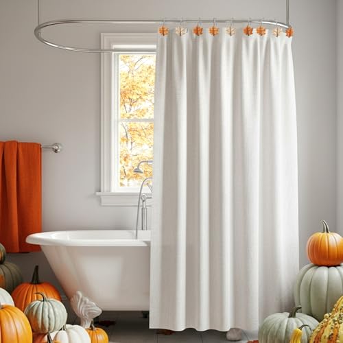 Colingmill Set of 12 Maple Leaf Shower Curtain Hooks for Fall Bathroom Decor, Metal Rustproof Farmhouse Plaid Autumn Leaves Decorative Shower Curtain Hooks Rings for Thanksgiving Bathroom Decor - style: Maple Leave