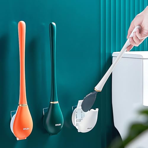 Modern Flexible Silicone Toilet Caspa for Home 2025 Silicone Toilet Wand Bowl Brush and Holder Cleaning Set Wall Mounted Rubber Bathroom Toilet Scrubber Bowl Cleaner Brushes with Dispenser (Green) - color: Green