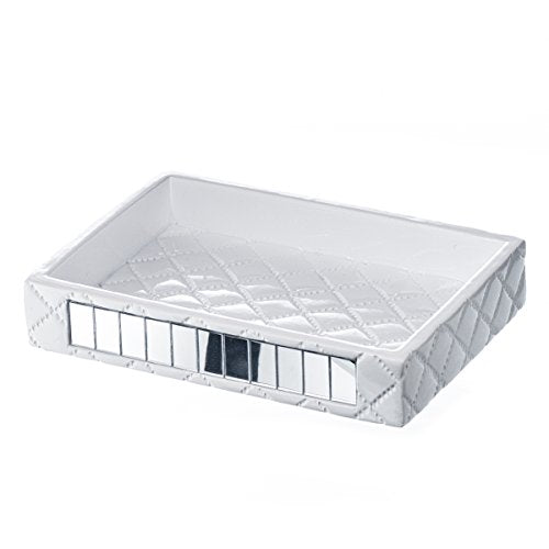 Creative Scents Quilted Mirror White Soap Dish for Bathroom - Decorative Dry Bar Soap Holder - Durable Resin Dishes for Sink/Bath/Shower/Bathtub Décor - Great Spa Gift - style: Soap Dish