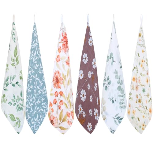LifeTree Baby Muslin Washcloths, Soft 6 Pack Baby Wash Cloths Unisex for Boys Girls, 70% Viscose from Bamboo and 30% Cotton Bath Face Towels, Bibs for Newborn with Sensitive Skin, 10.6x10.6 inches - color: 6 Pack Floral Pattern