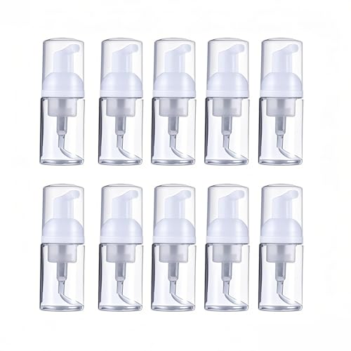 10Pcs 1Oz Plastic Foam Pump Bottle Transparent Empty Dispenser Bottles Travel Soap Bottle Mini Shampoo Pump Empty Travel Foaming Containers for Shampoo Cleaning Lash Cosmetics Packaging