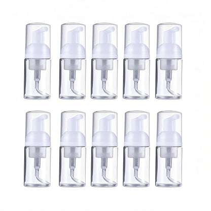 10Pcs 1Oz Plastic Foam Pump Bottle Transparent Empty Dispenser Bottles Travel Soap Bottle Mini Shampoo Pump Empty Travel Foaming Containers for Shampoo Cleaning Lash Cosmetics Packaging
