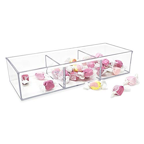 Isaac Jacobs Large 3-Compartment Acrylic Stackable Organizer (12.9" L x 5" W x 2.7" H), Multi-Sectional Tray & Storage Solution for Makeup, Craft Supplies, Bathroom, Kitchen, Office (Clear) | (12.9" L x 5" W x 2.7" H), Multi-Sectional Storage Solution for