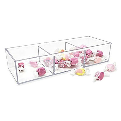 Isaac Jacobs Large 3-Compartment Acrylic Stackable Organizer (12.9" L x 5" W x 2.7" H), Multi-Sectional Tray & Storage Solution for Makeup, Craft Supplies, Bathroom, Kitchen, Office (Clear) | (12.9" L x 5" W x 2.7" H), Multi-Sectional Storage Solution for