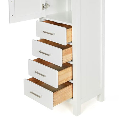 ARIEL Cambridge Bathroom Storage Cabinet - Solid Hevea Wood and Fully Assembled for Long-Lasting Durability and Sophisticated Finish, Freestanding Linen Bathroom Cabinet - 65”H x 20”W x 16”D, White - color: White, style: Cambridge
