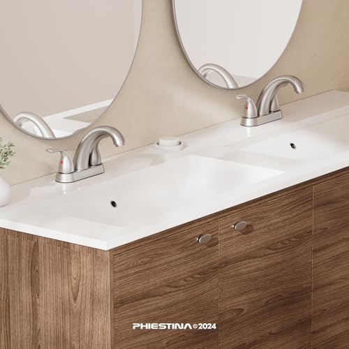 Centerset 4 Inch Brushed Nickel 2 or 3 Holes Stainless Steel Bathroom Sink Faucet 2 Pack, 2 Handle Bathroom Faucet with Copper Pop Up Drain and Water Supply Lines, BF008-5-BN-2PACK - color: Brushed Nickel, style: 2 Pack