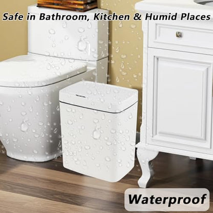 Teyyvn 4 Gallon Automatic Motion Sensor Bathroom Trash Can with Lid, White | Plastic Smart Garbage Can Touchless, Automatic Trash Can, Plastic Trash Bins for Bedroom Office Kitchen Toilet