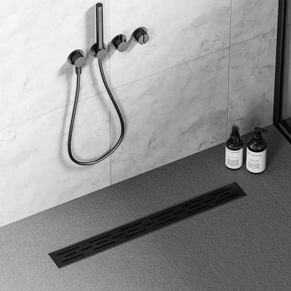 Neodrain 36-Inch Matte Black Linear Shower Drain with Brick Pattern Grate | 304 Stainless Steel,Durable Bathroom Floor Drain,Rectangle Linear Drain with Hair Strainer & Adjustable Feet,CUPC certified - color: Matte Black, size: 36 In